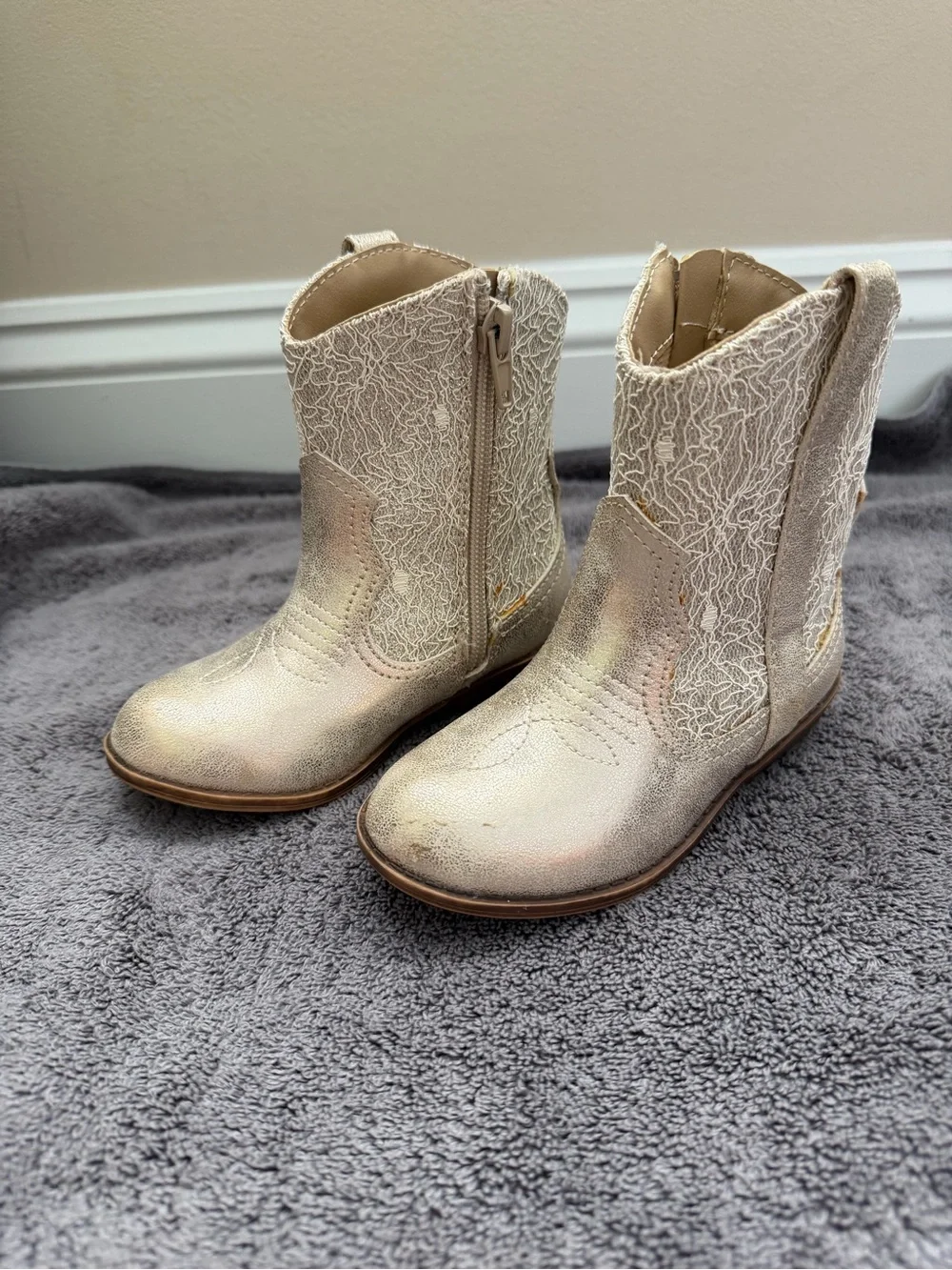 Kids Metallic with Lace Cowboy Boots with Side Zipper